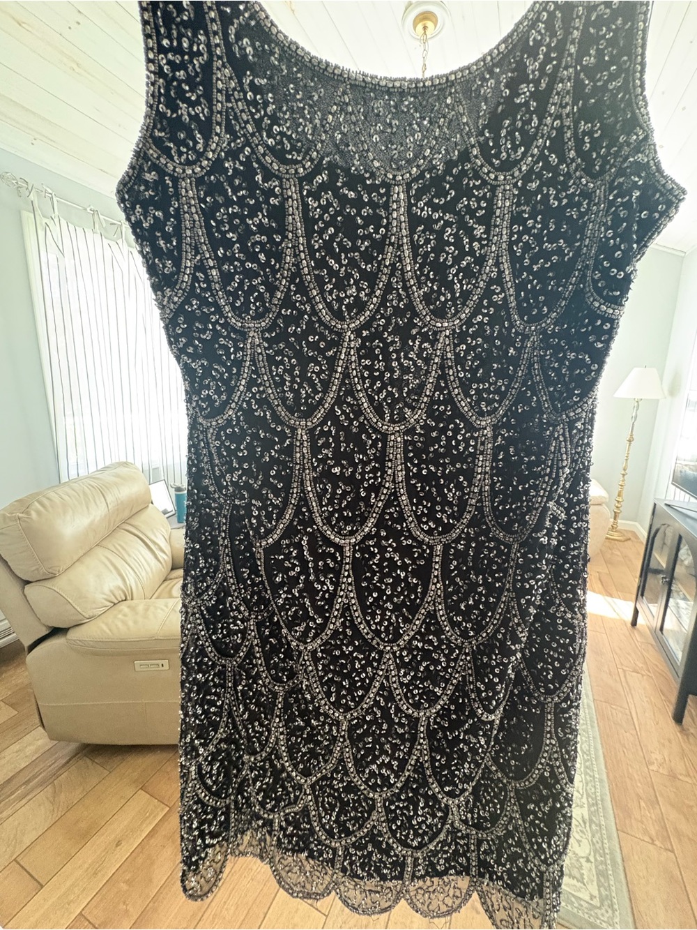 Black Beaded Sleeveless Evening Dress